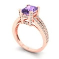 thumbnail image 2 of 2.45 ctw Solitaire with Zirconia Diamond Accents Anniversary Ring for Women | Emerald Cut Simulated Alexandrite | Hyperallergenic Solid 14K Rose Gold, 2 of 5