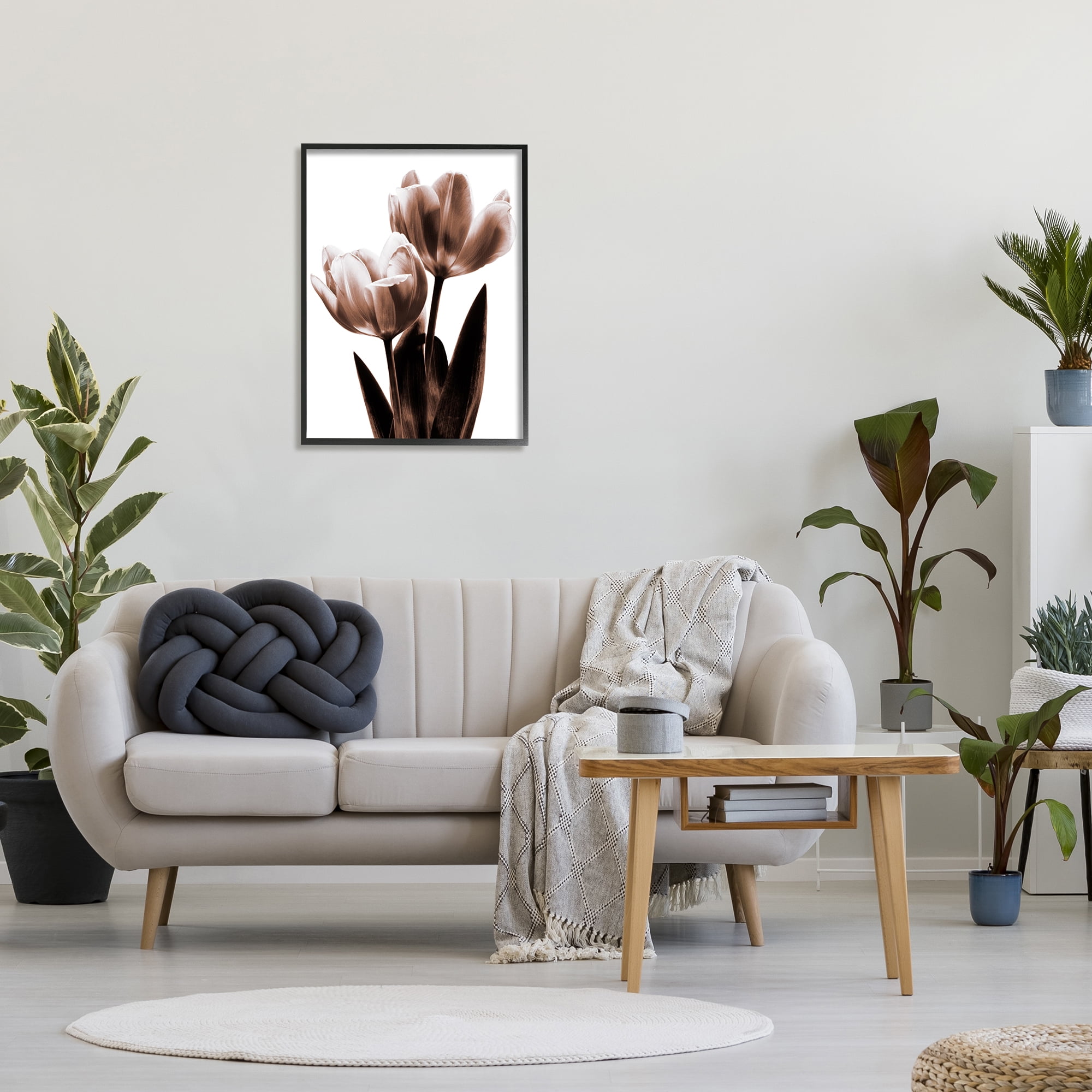 Stupell Modern Tulip Silhouette Duo Botanical & Floral Photography Black Framed Art Print Wall Art