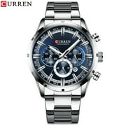 CURREN 8355 Luxury Business Quartz Men Watch 3ATM Waterproof Large Case Big Dial Luminous Wrist Watch Calendar Minute Second Chronograph 24-hours Three Sub-Dials Wristwatch with Alloy Strap