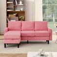 thumbnail image 3 of Convertible Sectional Sofa Couch, Comfy Upholstered 3-Seat Sofa with Storage Ottoman, Wooden Frame L Shaped Sofa for Living Room, Apartment, Bedroom, Pink, 3 of 9