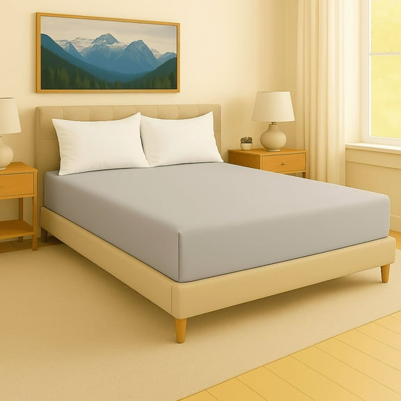 Alive Pixels Fitted Sheet Silver Grey Solid 100% Cotton 1-Pc 6" Inch Pocket 410TC (Queen, Silver Grey)