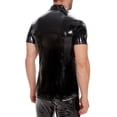 thumbnail image 3 of Men Shiny PVC Leather Shirt, Short Sleeve, Male Glossy Leather Casual Tops, 3 of 8
