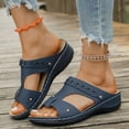 thumbnail image 6 of Domuza Orthopedic Sandals for Women Summer Peep Toe Strap Wedge Sandals Lightweight Casual comfort Hollow Out Slip On Walking Shoes Blue 8.5（EU-41）, 6 of 6