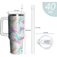 thumbnail image 2 of Dragonfly Tumbler with Handle and Straw, 40 oz Stainless Steel Pink Insulated Cup with Lid and Straw,Travel Coffee Mug Water Bottle, Birthday Christmas Mothers Day Gifts for Animal Lovers Women, 2 of 6