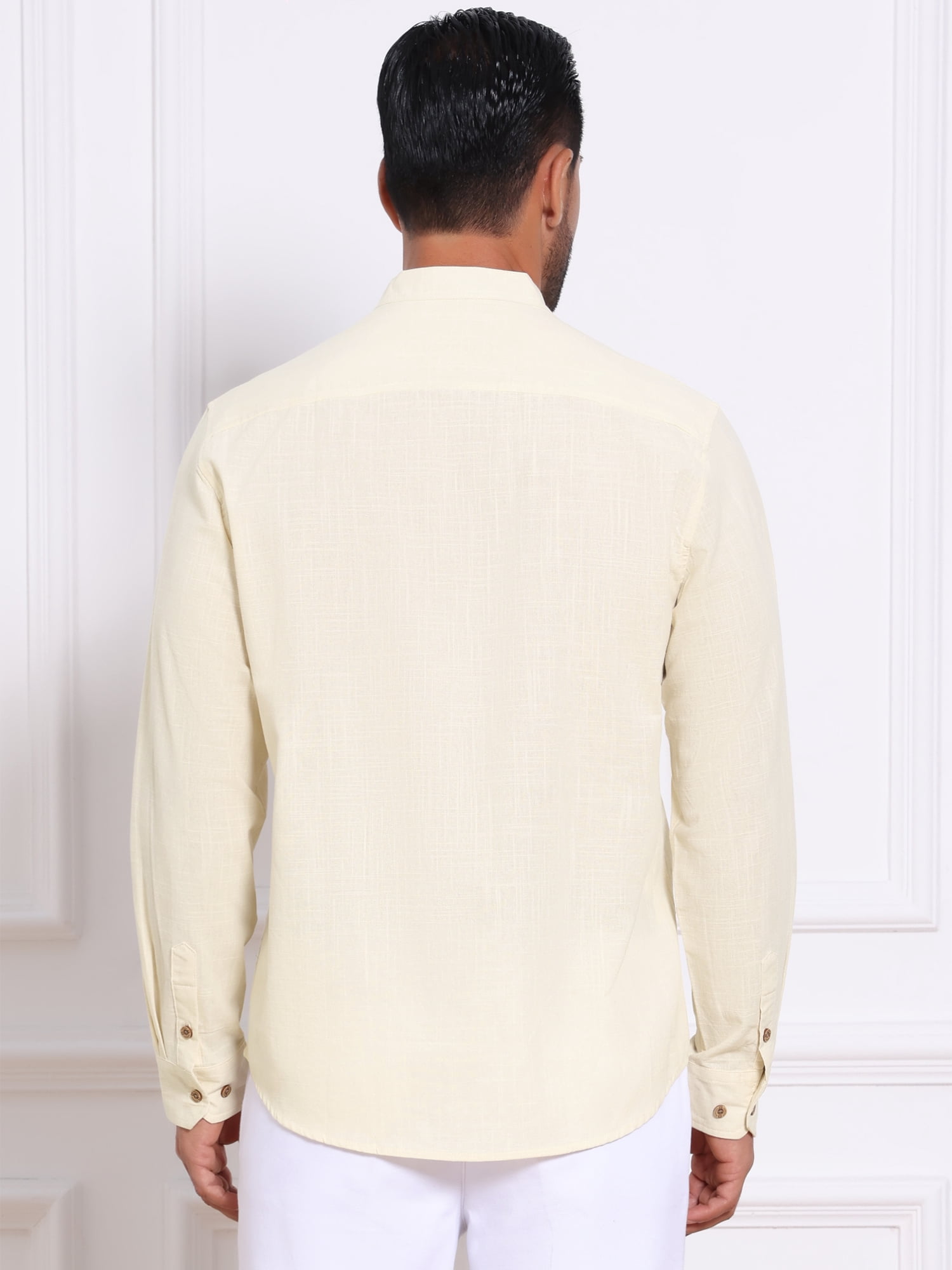 DARING DIVA Men's Stand Collar Long Sleeves Button Down Linen Shirts 2XL Khaki