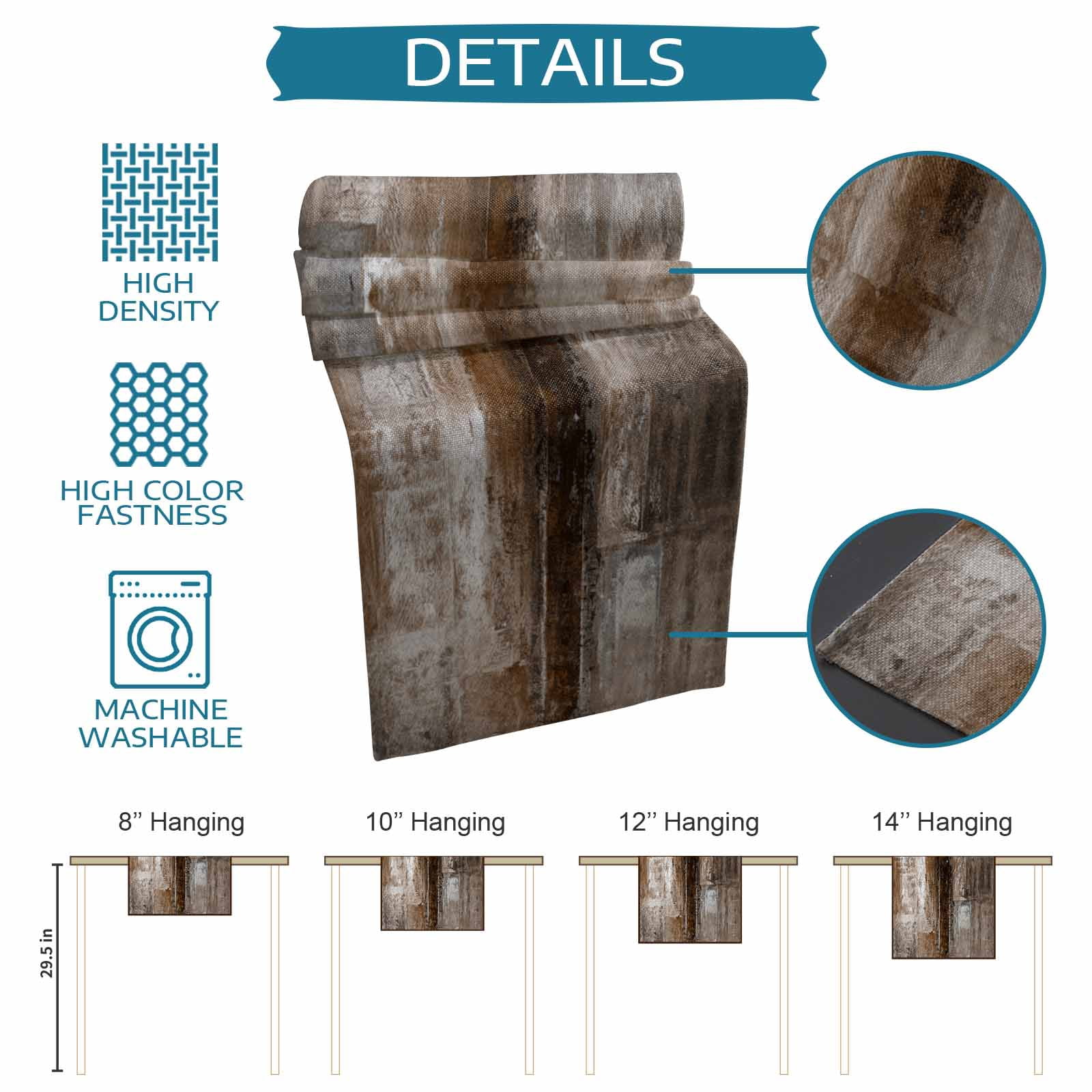Table Runner 72 Inches Long for Kitchen Dining, Brown Dresser Scarf Farmhouse, Dining Table Decorations for Wedding/Parties, Retro Oil Painting Modern Abstract Art Aesthetics 13 x 72 In