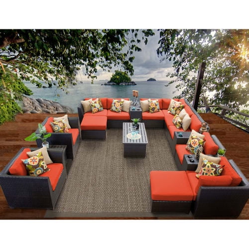 TK Classics Barbados Wicker 17 Piece Patio Conversation Set with Ottoman with 2 Sets of... by TK Classics