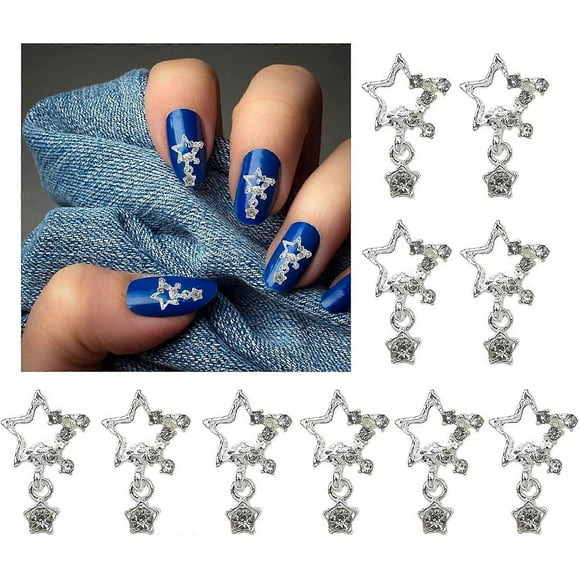 10Pcs Silver Star Nail Charms for Acrylic Nails 3D Nail Charms with Stars Shape