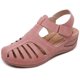 thumbnail image 1 of Las mujeres ahuecan hacia fuera los zapatos de cuña de estilo retro Casual Hebilla Slingback SandalPinkTag 41, 1 of 2