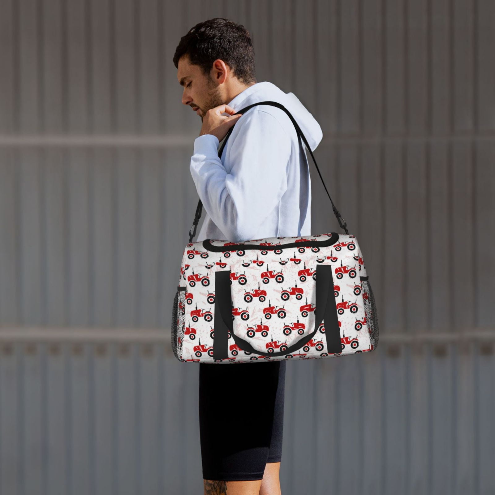 Fuzoiu Red Wheeled Tractors Print Travel Duffle Bag,Carry On Tote Bags,Duffel Bag,Sport Gym Bag, Hospital Bag for Labor and Delivery, Overnight Bag,Luggage Bag