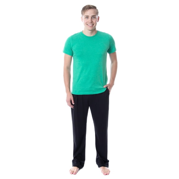 Intimo Men's 2 Piece Pajama Set Cotton/Poly Blend Jersey Knit Lounge Pants With Soft T-Shirt Top