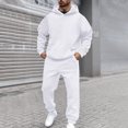 thumbnail image 6 of Caqnni Men's Tracksuits Fall Solid Color Outfits Fall Winter Casual Hooded Drawstring Long Sleeved Sports Sweater 2pcsSet Solid Color Outfits (White,3XL), 6 of 9
