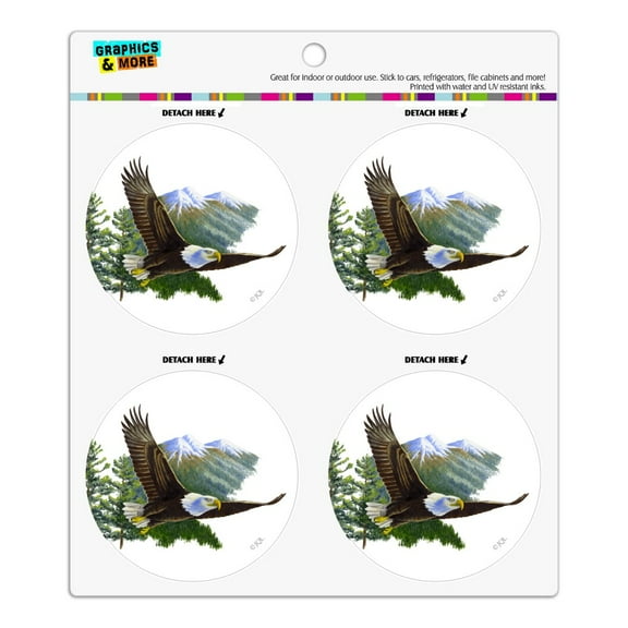 Bald Eagle Flying Over the Mountains Scenic Refrigerator Fridge Locker Vinyl Circle Magnet Set