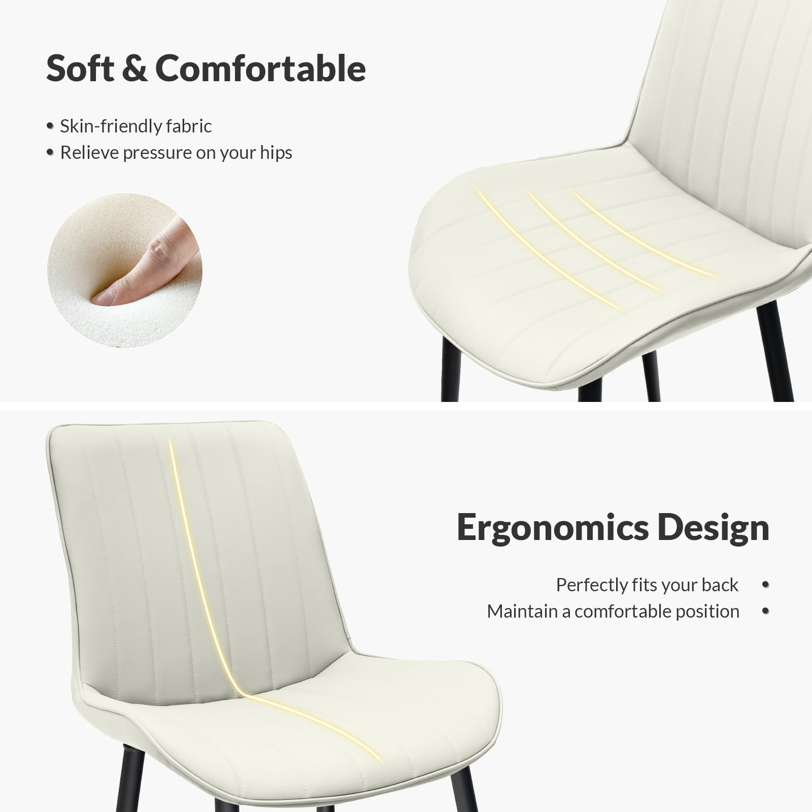 MAYEERTY White Red PU Leather Dining Chairs with Metal Legs, Wave Pattern Upholstered Armless Chair Set of 2 for Kitchen, Restaurant, Living, Meeting Room