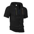 thumbnail image 3 of DPTALR George Men's Cotton Linen Shirts Short Sleeve Casual Sweatshirts Button Down Summer Beach Shirts with Hoodies BlackBig and Tall Men XXXL, 3 of 4