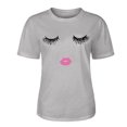 thumbnail image 3 of Hecho para Más Camisa Mujeres Sudadera de Manga Corta con Patrón Casual con Diseño de Pestañas Impreso, Cuello Redondo para el Hogar Y el Trabajo, 3 of 8