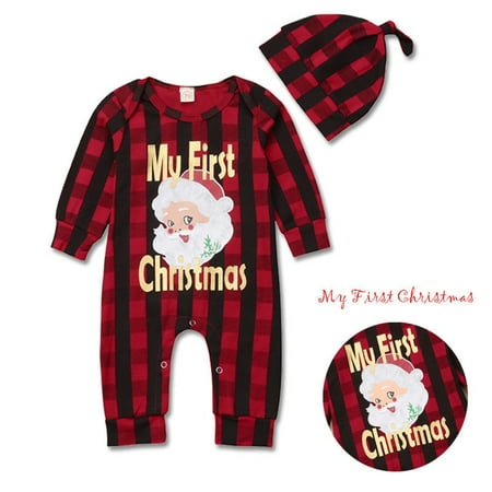 

2PCS Baby Girls Boys Santa Claus Christmas Hat+Romper Jumpsuit Clothes Outfit