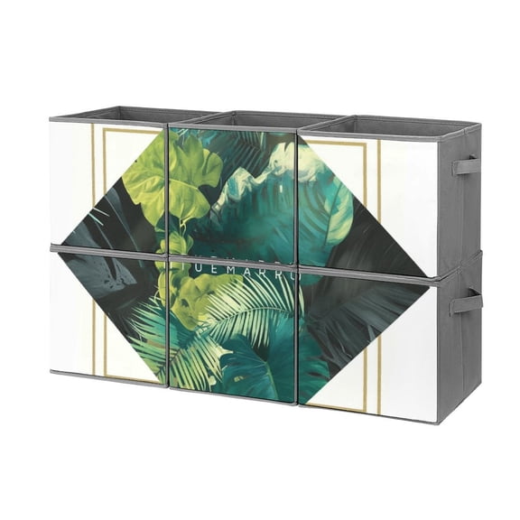 Collapsible Oxford Fabric Storage Cubes with Handles, Large Mid Foldable Oxford Cloth Bins Set of 2/6, Closet Organizers for Shelves Clothes Home Kitchen Toy - Plant Geometry