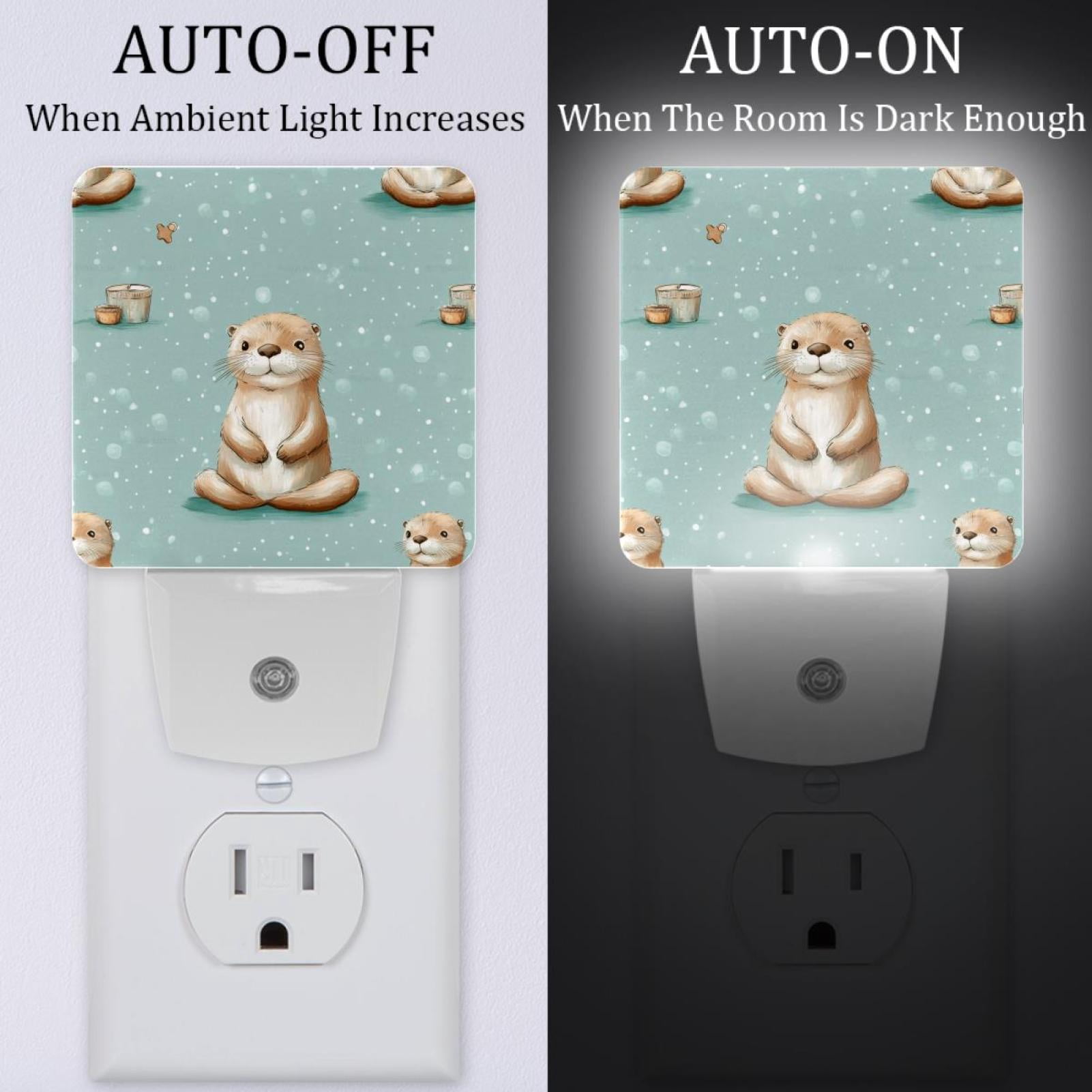 PhooArto Sea Otter Patterns Plug in LED Night Light Auto Sensor Dusk to Dawn Decorative Night for Bedroom, Bathroom, Kitchen, Hallway, Stairs, Baby's Room, Energy Saving