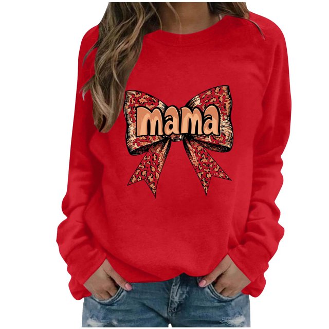 Xuyuer Women's Printed Long Sleeve Round Neck Casual Hoodless Sweatshirt, Comfortable Pullover Top for Mother's Day Gifts, Family Events and Relaxed Everyday Wear
