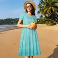 thumbnail image 4 of Easygdp Blue And Turquoise para Vestido Transpirable de Mujer, Vestido Suelto de Manga Corta con Pliegues y Bolsillos para el Verano, 4 of 6