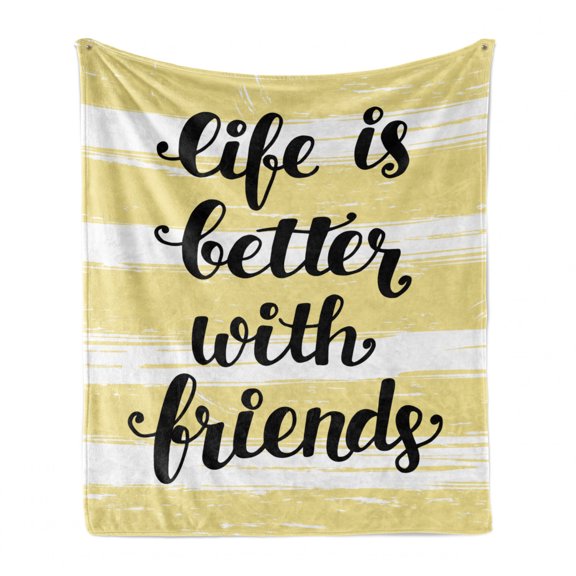 Best Friend Soft Flannel Fleece Throw Blanket, Life Is Better with Friends Cursive Lettering Art, Cozy Plush for Indoor and Outdoor Use, 60" x 80", Pale Yellow White, by Ambesonne