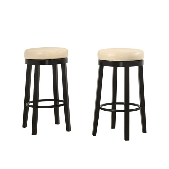 Contemporary Home Living Set of 2 Ivory and Brown Round Bar Stools with Swivel Seat 30"