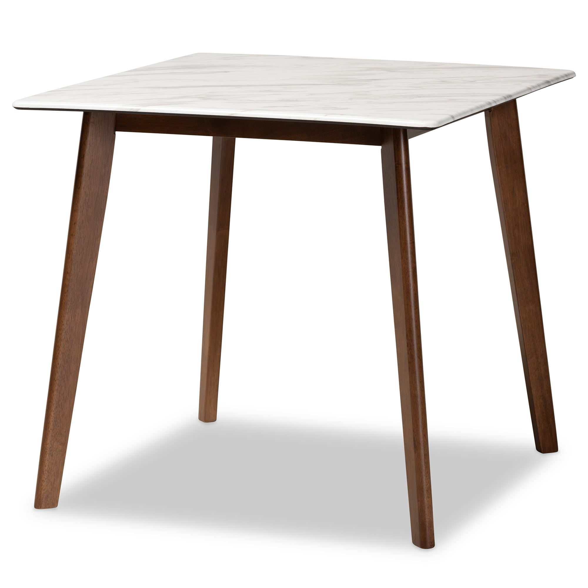 Baxton Studio Select Indoor Mid-Century Square Marble Dining Table, Walnut Brown/White