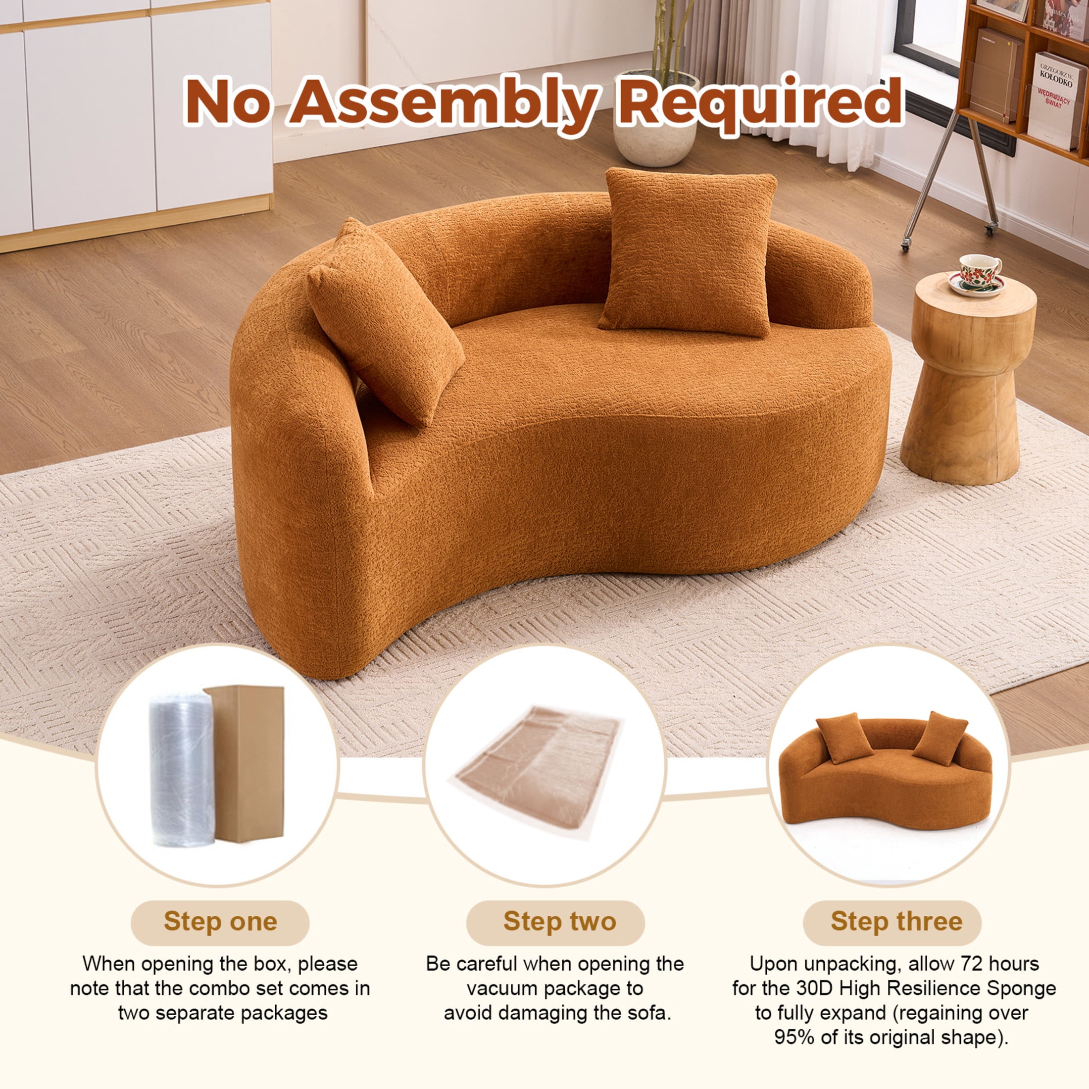 Noble House Norlyn 66.9" S-Curved Loveseat Sofa, Chenille Compression Modular Couch, Living Room, Small Space, Orange