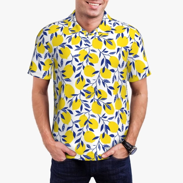 Fotbe Tropical Lemon Camiseta Polo de Golf para Hombre con Estampado – Camisa Deportiva Transpirable con Cuello Abotonado-X-Large