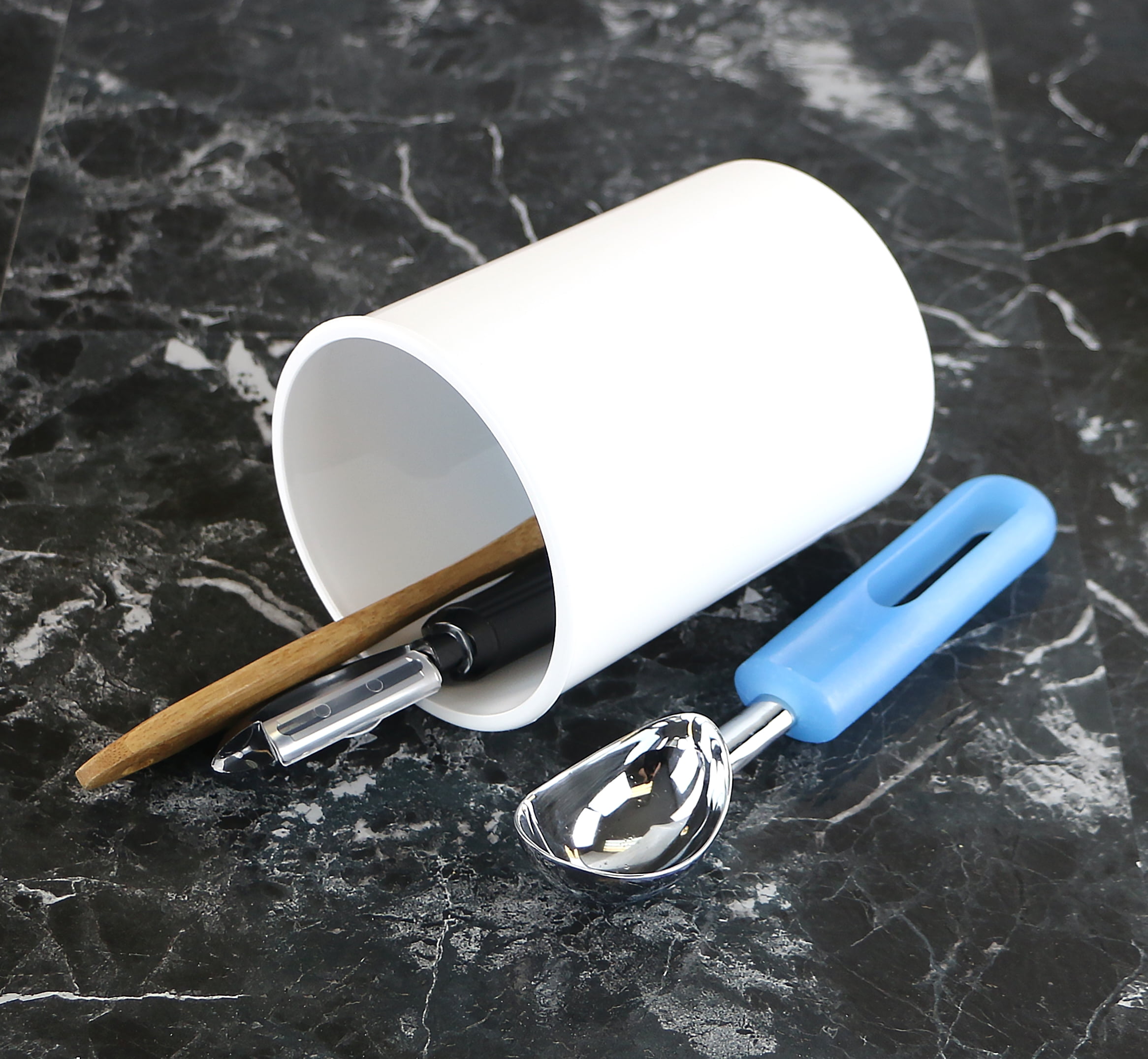 Durable Plastic Countertop Miniature Utensil Crock/Holder, White