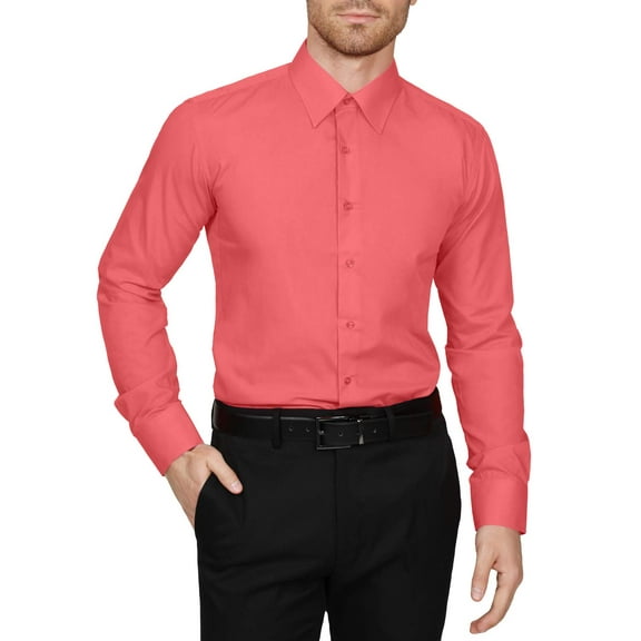J. METHOD Men's Dress Shirt – Classic Long Sleeve Slim Fit Button Down Solid Color Top S-5XL NEMT104 Coral 1X 36/37