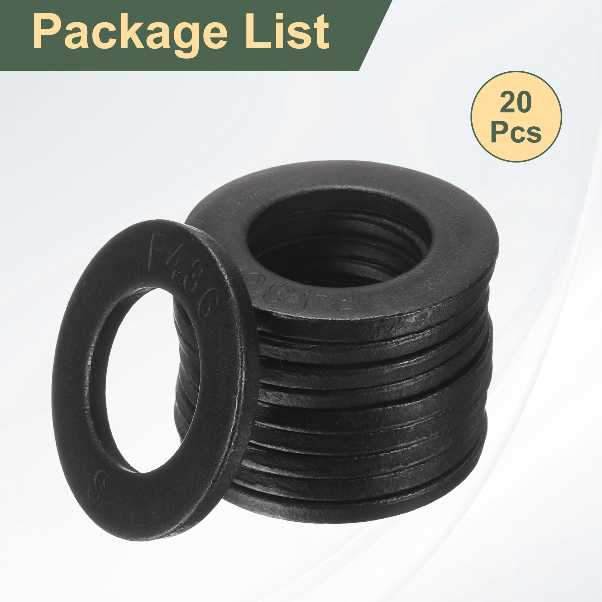 20 Pcs 3/4" Black Flat Washers, 37mm Outer Diameter, 45 Steel Metal Washer for Screws and Bolts