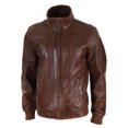 thumbnail image 3 of Mens Real Leather Bomber Jacket Smart Casual Blue Brown High Elasticated Neck, 3 of 7