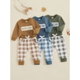 thumbnail image 3 of Baby Toddler Boy Fall Outfits 0 6 12 18 24 Months 2T 3T Long Sleeve Crew Neck Embroidery Sweatshirt + Plaid Pants Set Spring Clothes, 3 of 9