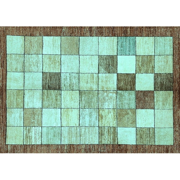 Ahgly Company Indoor Rectangle Checkered Light Blue Modern Area Rugs, 7' x 10'