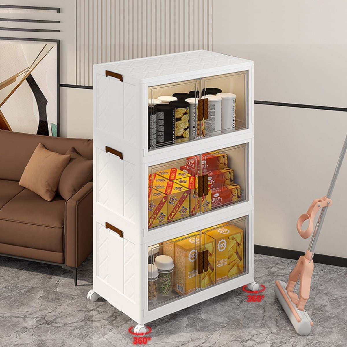 Jiarui 3 Tier Stackable Plastic Storage Bins with Lids, Collapsible Plastic Drawer Closet Organizers with Wheels