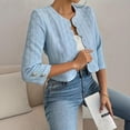 thumbnail image 3 of Women's Retro Solid Color Front Open Short Jacket Casual Fashion Spring Fall Outerwear Light Blue L, 3 of 4