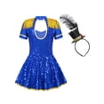 thumbnail image 5 of inhzoy Kids Girls Sequins Majorette Drum Major Costume Tassel Circus Uniform Leotard Dress Royal Blue-A 14, 5 of 9