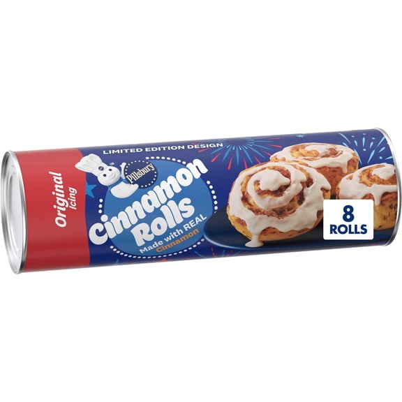Pillsbury Cinnamon Rolls with Original Icing, Refrigerated Canned Pastry Dough, 8 Rolls, 12.4 oz