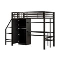 thumbnail image 4 of MODERNLUXE Twin Size Metal Loft Bed with Desk and Wardrobe, Storage Shelves and Staircase, Black, 4 of 12