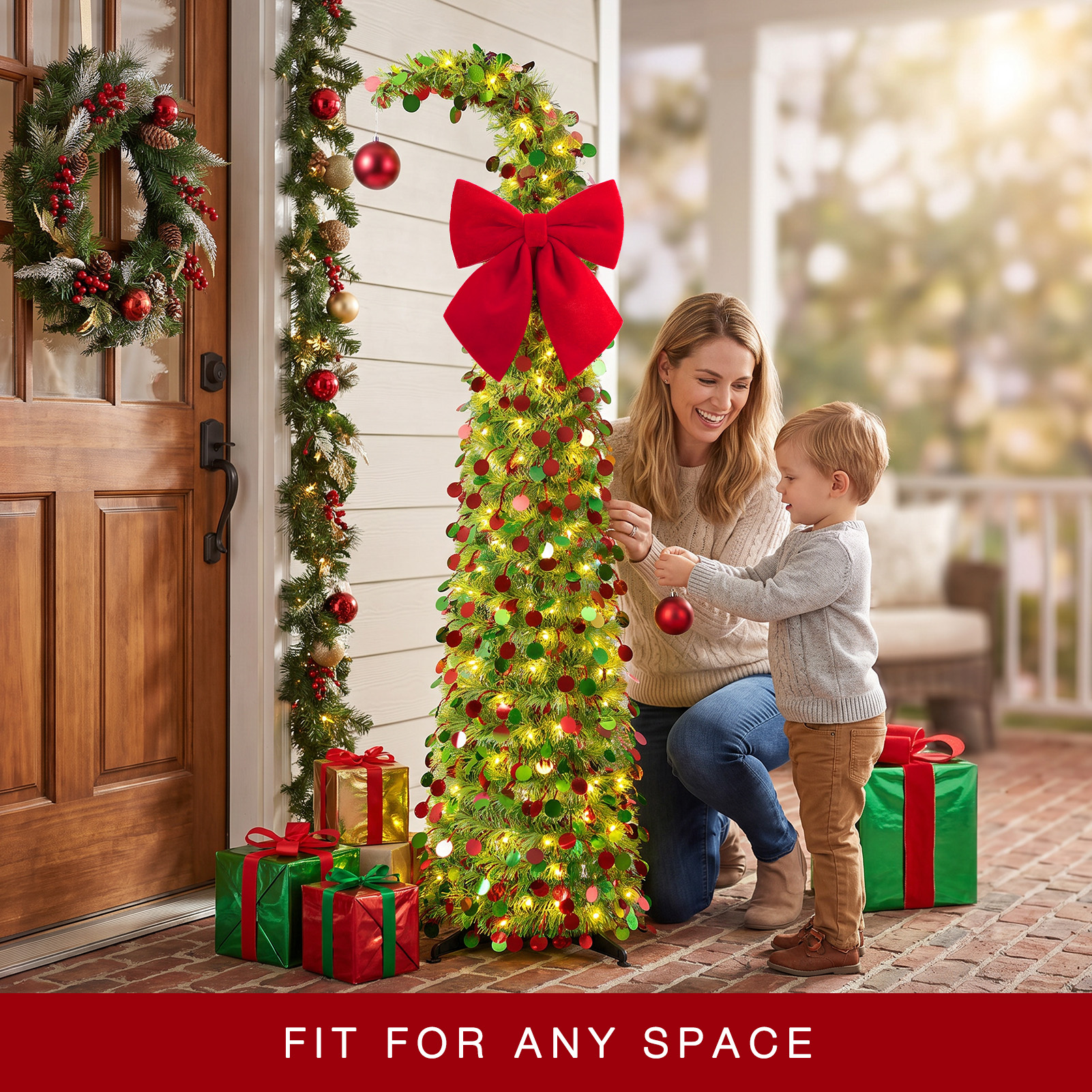 Ayieyill 5-Ft Collapsible Pencil Christmas Tree With Tinsel photo 7