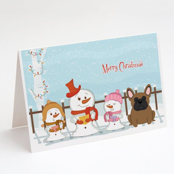 Merry Christmas Carolers French Bulldog Brown Greeting Cards and Envelopes Pack of 8