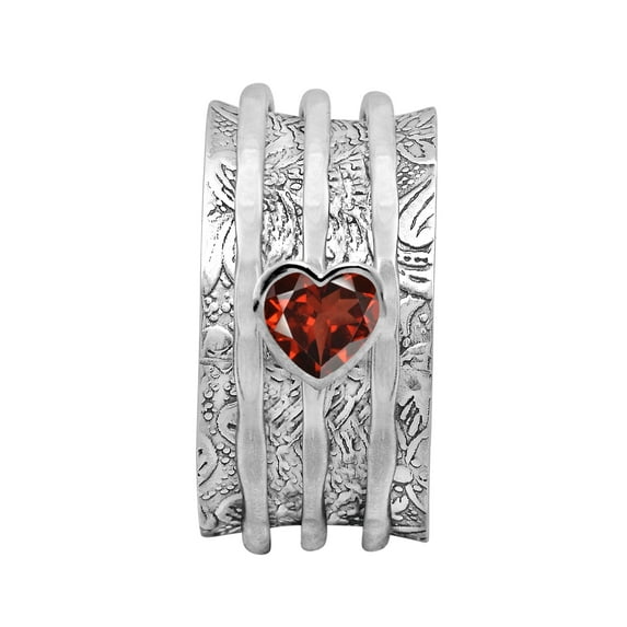 5MM Heart Garnet 925 Silver Meditation Anxiety Men Women Spinner Ring