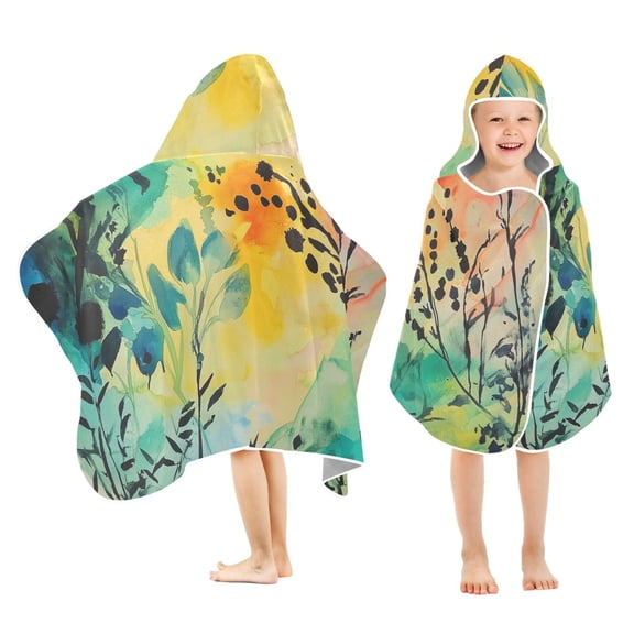Yayeee Kids Hooded Towels Toddler Soft Absorbent Beach Bathing Wrap 50" x 23.5", Colorful Plants