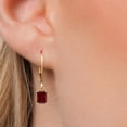 thumbnail image 3 of Gem Stone King 14K Yellow Gold Red Garnet Earrings for Women | 1.60 Cttw | Gemstone January Birthstone | Emerald Cut 6X4MM, 3 of 6