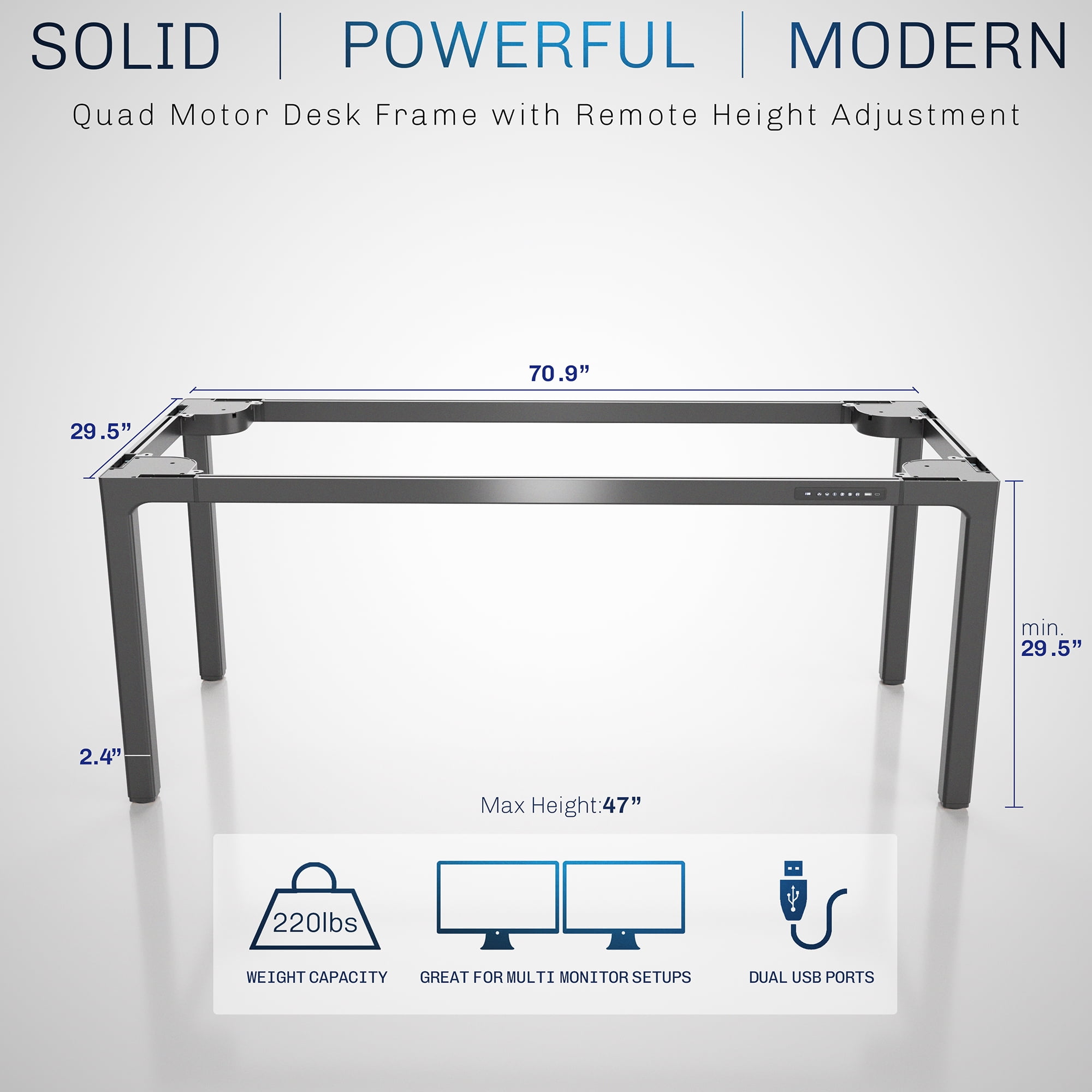 VIVO Black Electric Quad-Motor Height Adjustable 4-Leg Standing Desk Frame