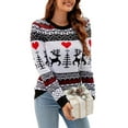 thumbnail image 2 of Liacowi Women Juniors Christmas Sweater Long Sleeve Christmas Print Pullover Retro Jumpers Tops Fall Loose Knitwear for Teen, 2 of 9