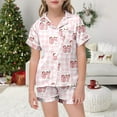 thumbnail image 2 of YUEHUA Girls Pajamas Silk PJS Set Pink Bow Satin Sleepwear Short Sleeve Jammies for Kids Valentine's Day Button-Down Nightwear size 7-14 Y, 2 of 6