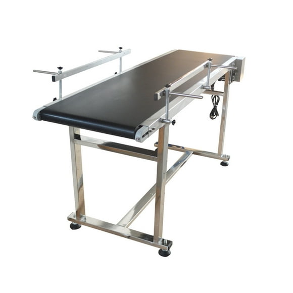 PreAsion Belt Conveyor Industrial Transport Conveyor 110V PVC Conveyor With Double Guardrail 59"*15.7" Black